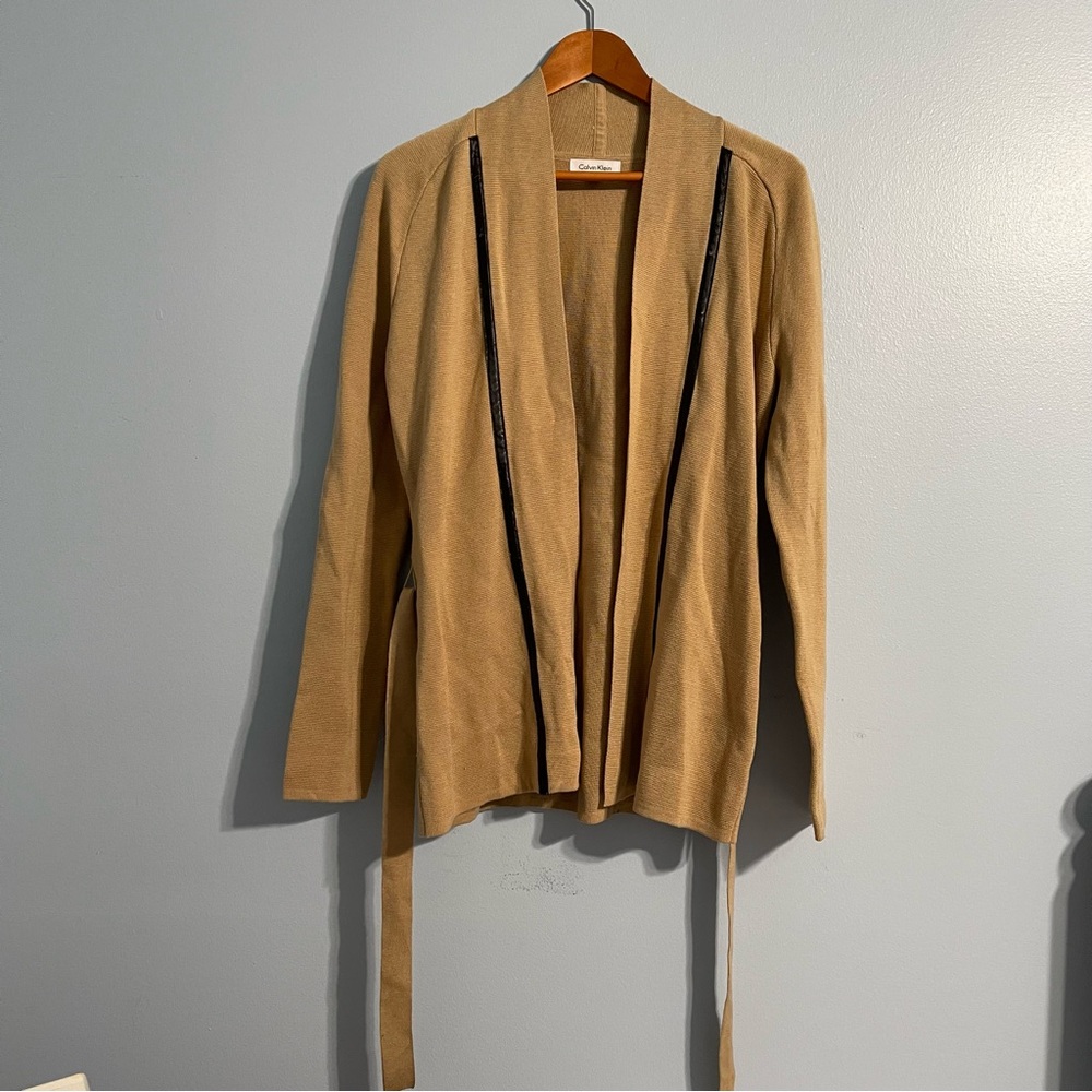 Calvin Klein Women’s Cardigan Knit Mid Length Open Front Belt Sweater Jacket #6
